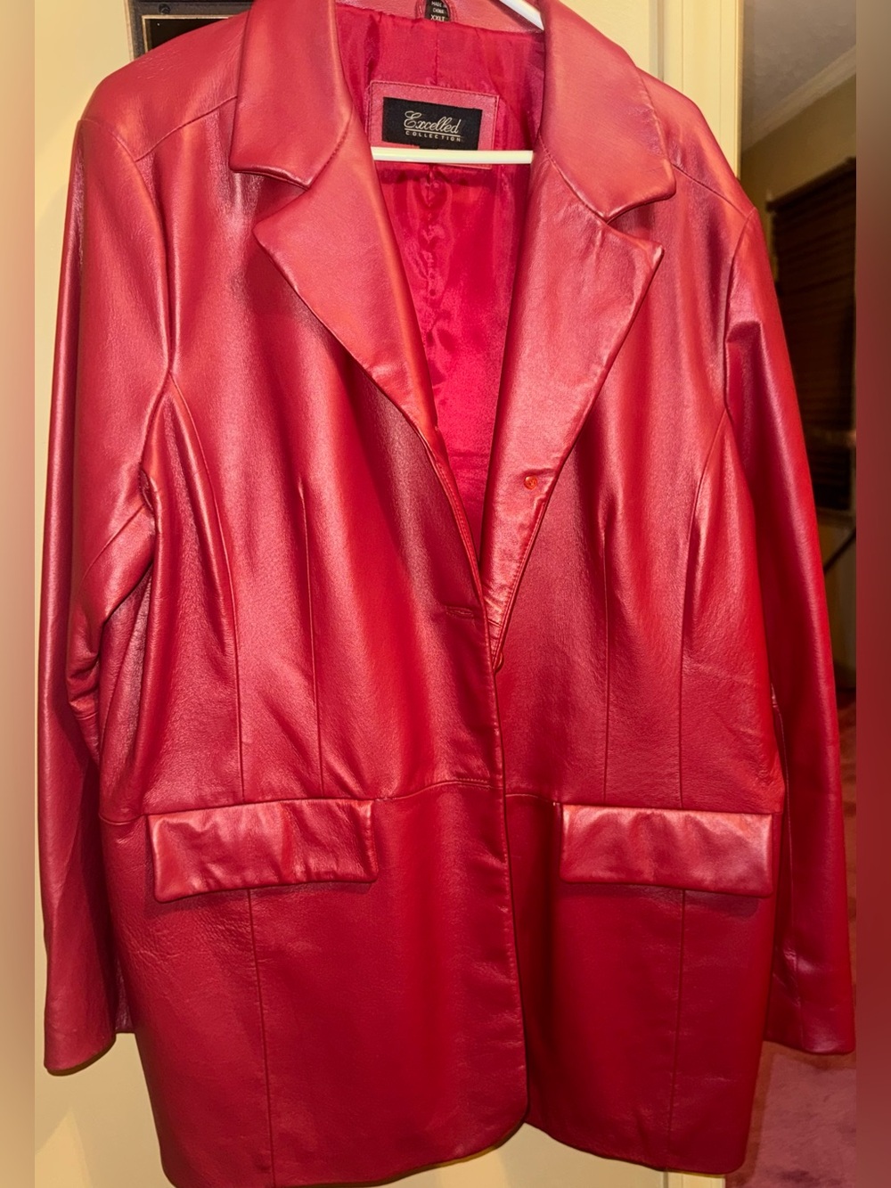 Excelled Collection Red 100% Leather Blazer Jacket for Women